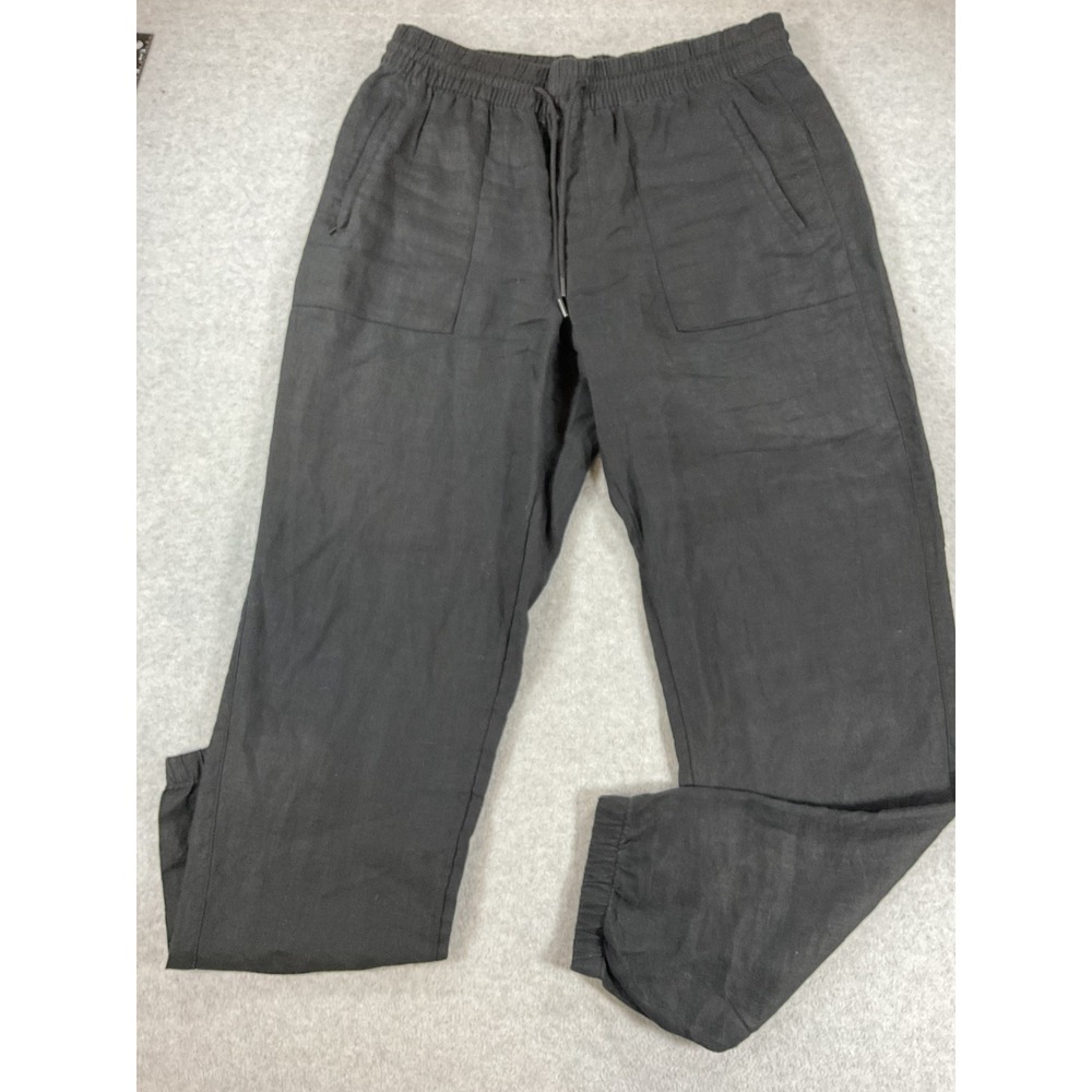 Athleta Cabo Linen Jogger Pants Black Size Medium Tall MT Drawstring Casual 2775